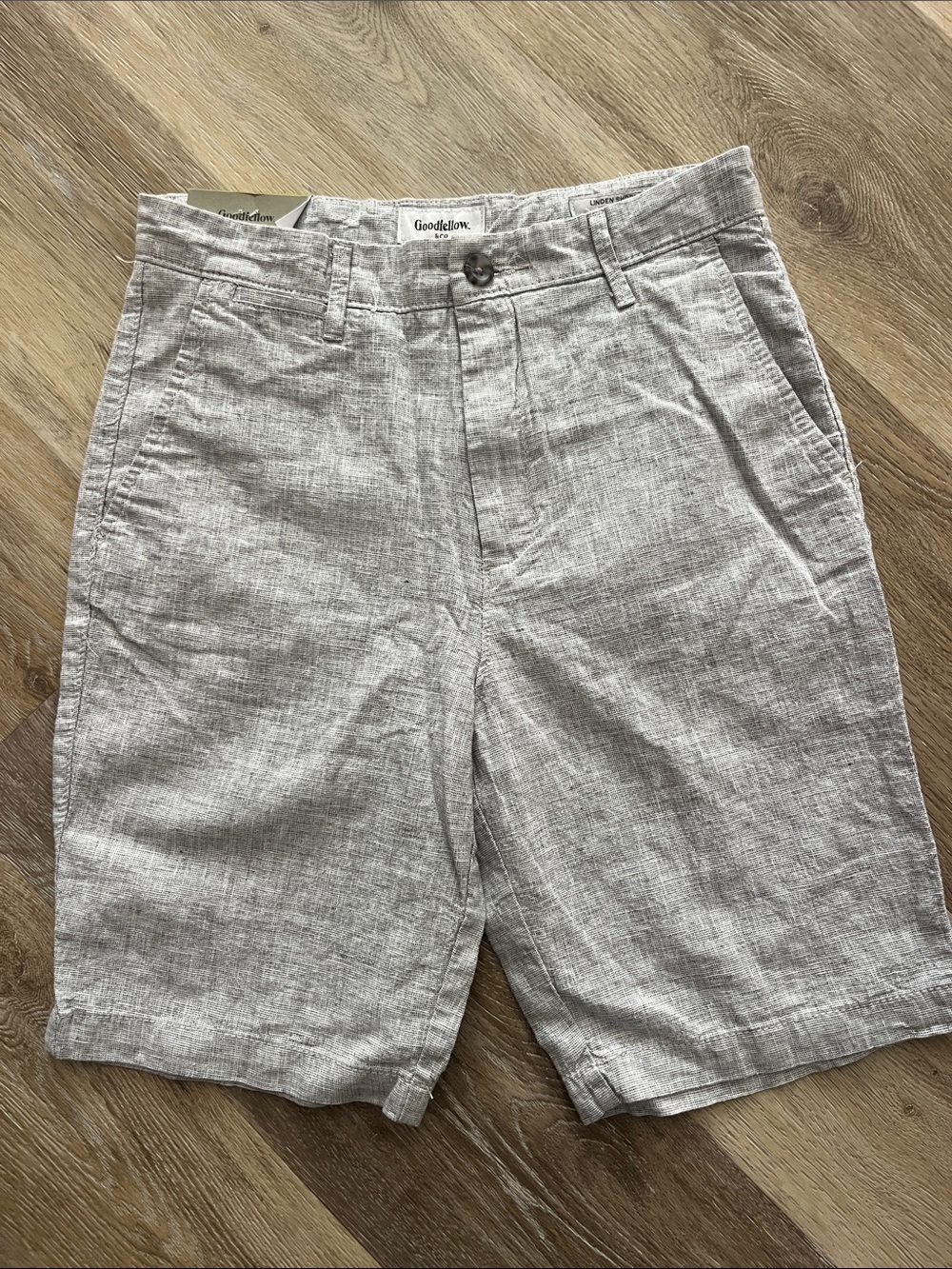 NWT Goodfellow & Co Men's Linden Flat Front Linen Blend Shorts Grey Size 28